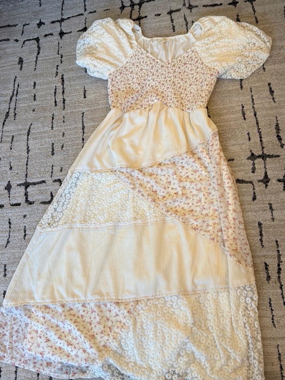 Roolee Cream Floral Patchwork Maxi Dress
